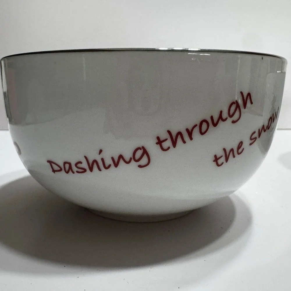 Studio JCPenny Bowls Jingle Santa's Christmas Bowls Set of 2 Dashing Throw Snow